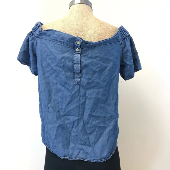 Thread & SUPPLY blue chambray off shoulder top - Picture 2 of 6